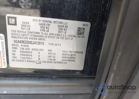 2012 Buick Enclave Leather from USA, damaged, VIN 5GAKRCED0CJ413810